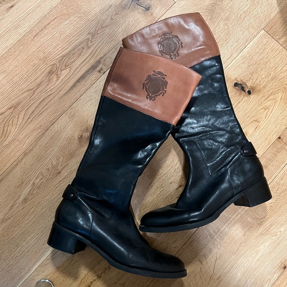Etienne Aigner Costa Riding Boots, Black and Banana Bread Brown, Size 9.5 - Picture 2 of 9